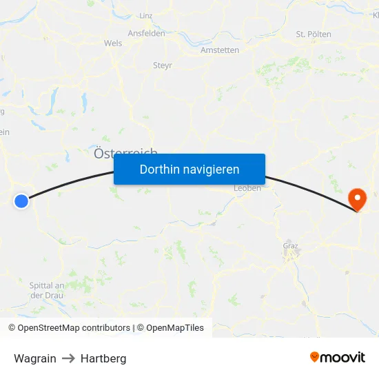 Wagrain to Hartberg map