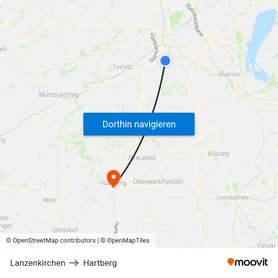 Lanzenkirchen to Hartberg map