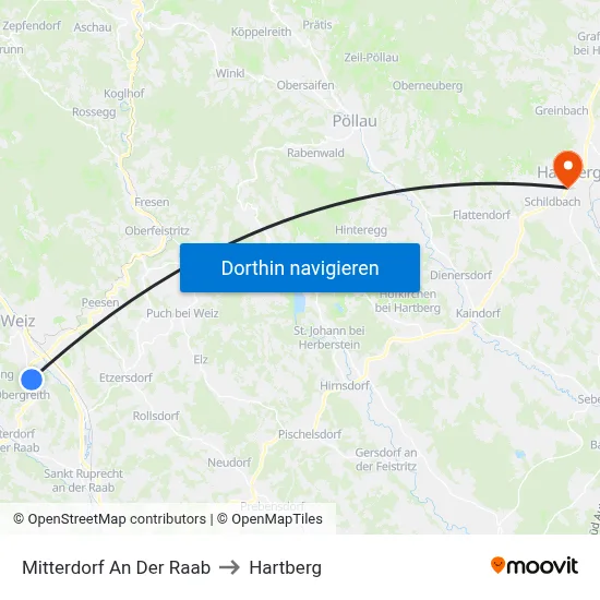 Mitterdorf An Der Raab to Hartberg map
