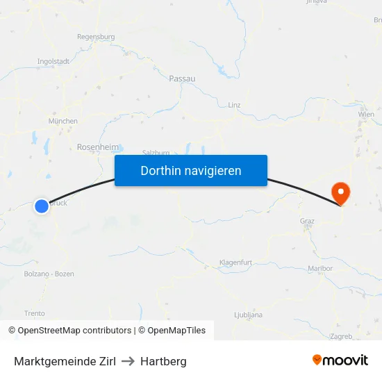Marktgemeinde Zirl to Hartberg map