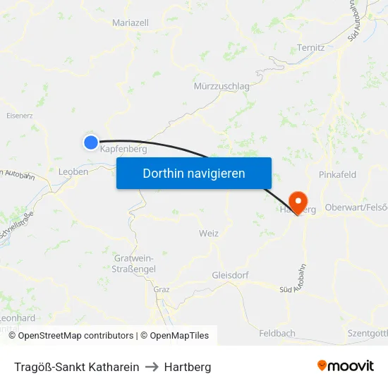 Tragöß-Sankt Katharein to Hartberg map