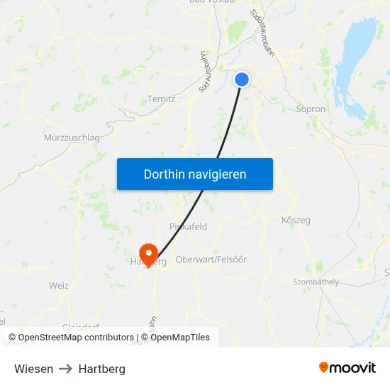 Wiesen to Hartberg map