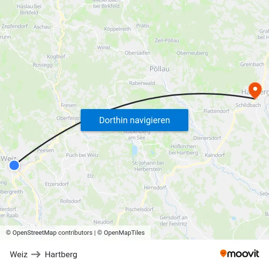 Weiz to Hartberg map