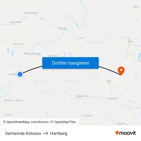 Gemeinde Kolsass to Hartberg map