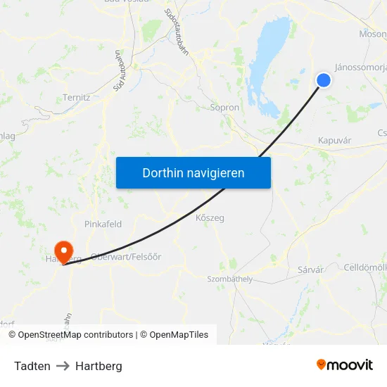 Tadten to Hartberg map