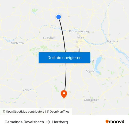Gemeinde Ravelsbach to Hartberg map