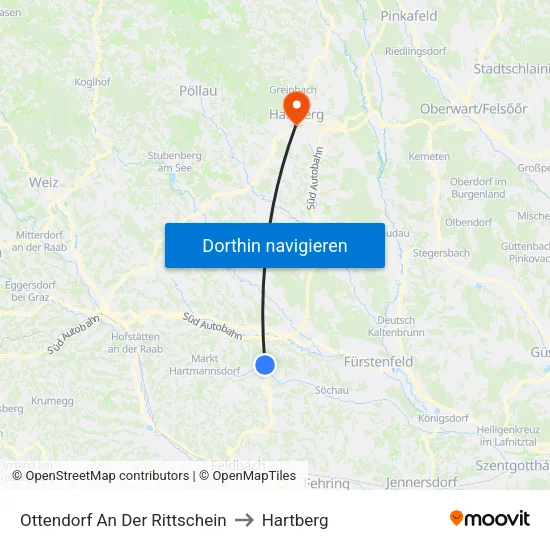 Ottendorf An Der Rittschein to Hartberg map