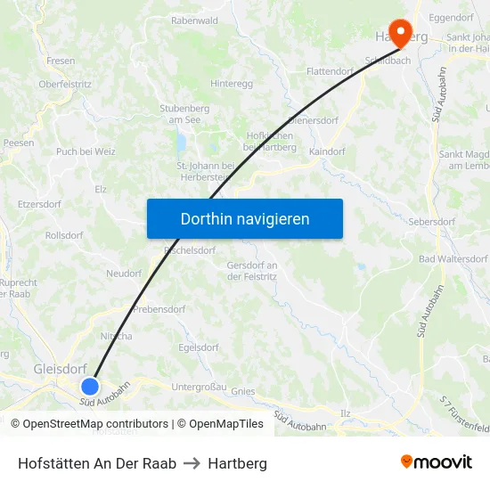 Hofstätten An Der Raab to Hartberg map