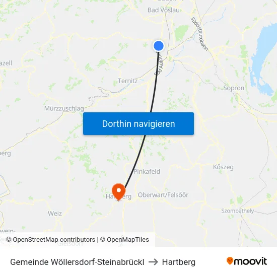 Gemeinde Wöllersdorf-Steinabrückl to Hartberg map