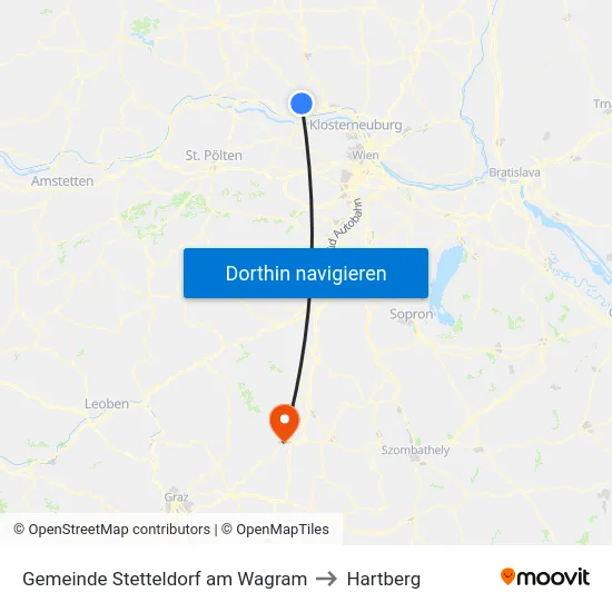 Gemeinde Stetteldorf am Wagram to Hartberg map