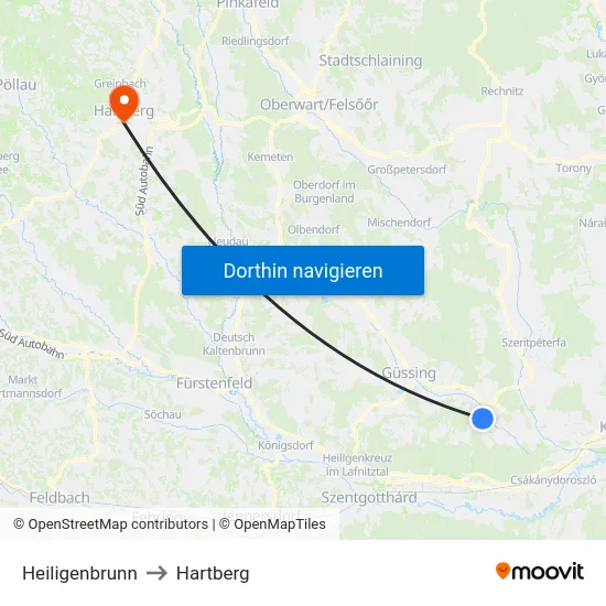 Heiligenbrunn to Hartberg map