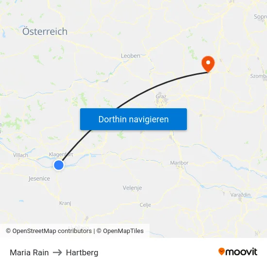 Maria Rain to Hartberg map