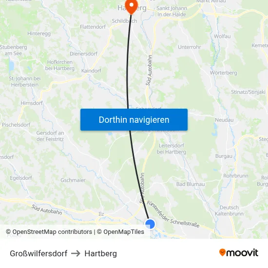 Großwilfersdorf to Hartberg map