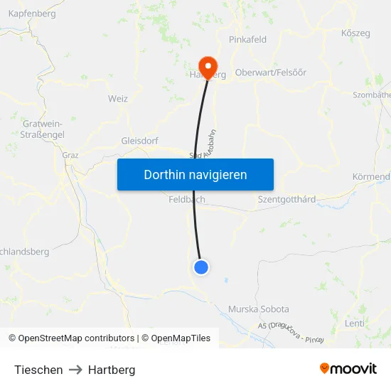 Tieschen to Hartberg map