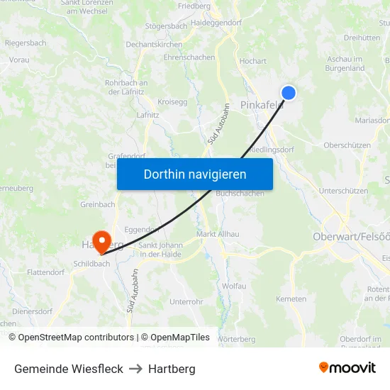 Gemeinde Wiesfleck to Hartberg map