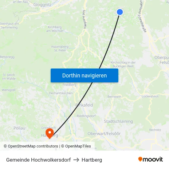 Gemeinde Hochwolkersdorf to Hartberg map