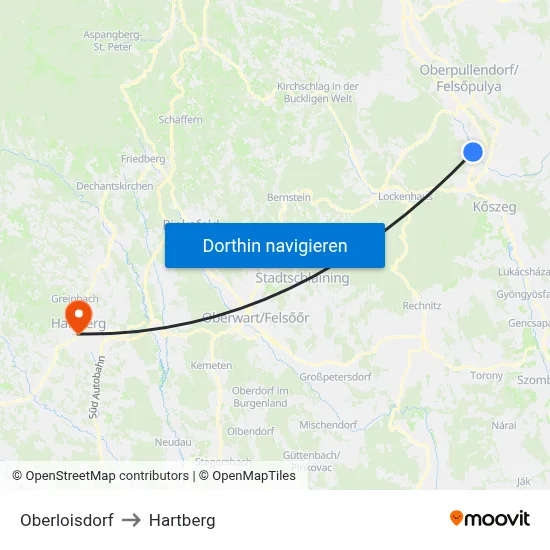Oberloisdorf to Hartberg map