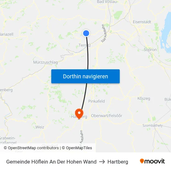 Gemeinde Höflein An Der Hohen Wand to Hartberg map