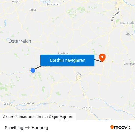 Scheifling to Hartberg map