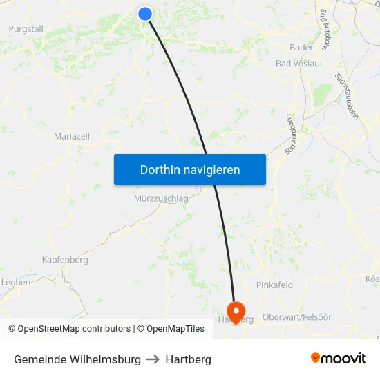 Gemeinde Wilhelmsburg to Hartberg map