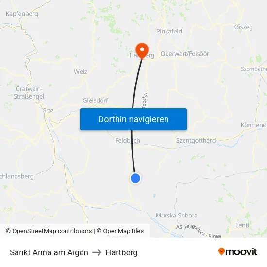 Sankt Anna am Aigen to Hartberg map