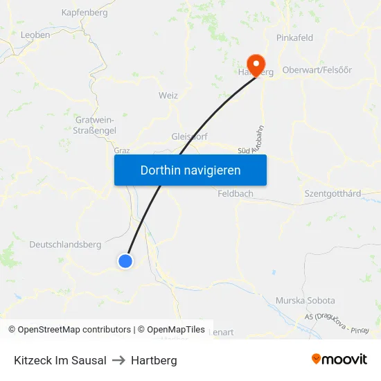 Kitzeck Im Sausal to Hartberg map