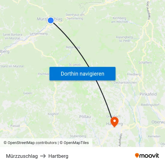Mürzzuschlag to Hartberg map