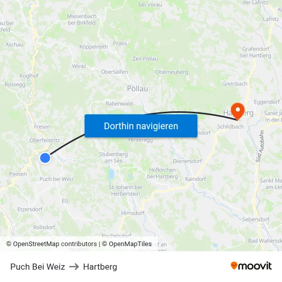 Puch Bei Weiz to Hartberg map
