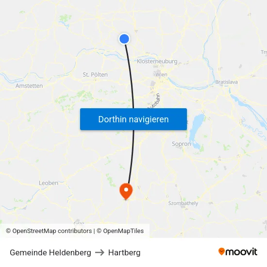 Gemeinde Heldenberg to Hartberg map