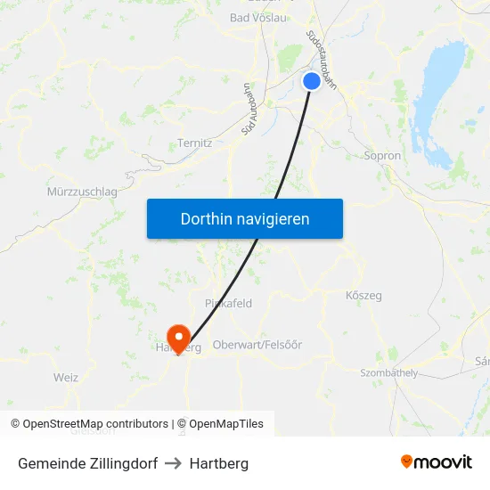 Gemeinde Zillingdorf to Hartberg map