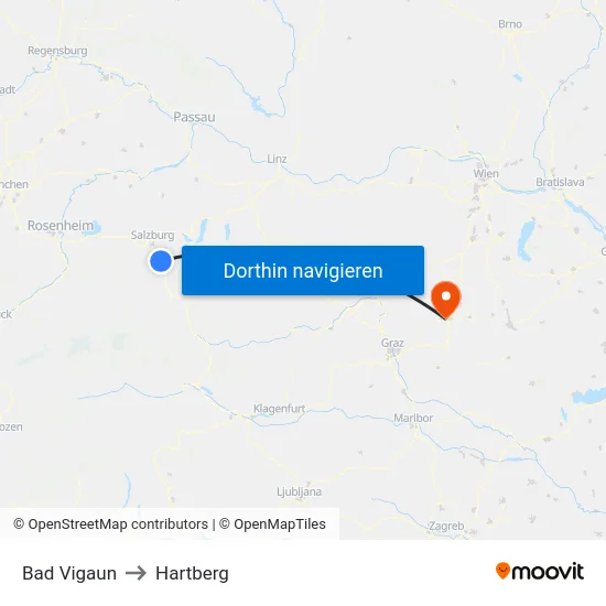 Bad Vigaun to Hartberg map