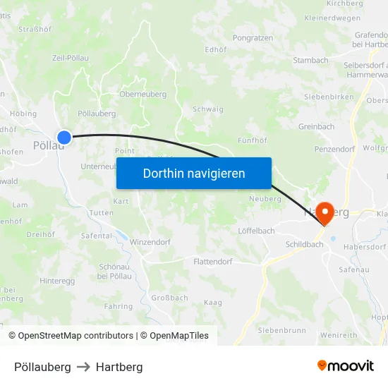 Pöllauberg to Hartberg map