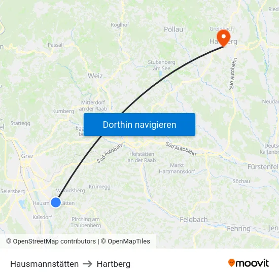 Hausmannstätten to Hartberg map