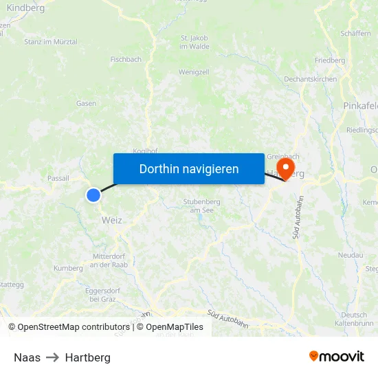 Naas to Hartberg map