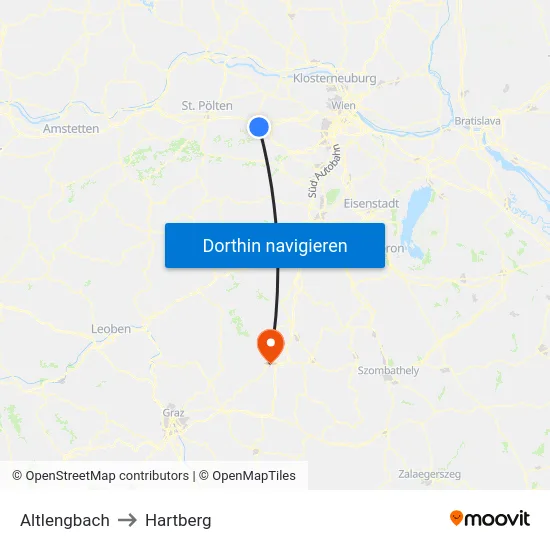 Altlengbach to Hartberg map