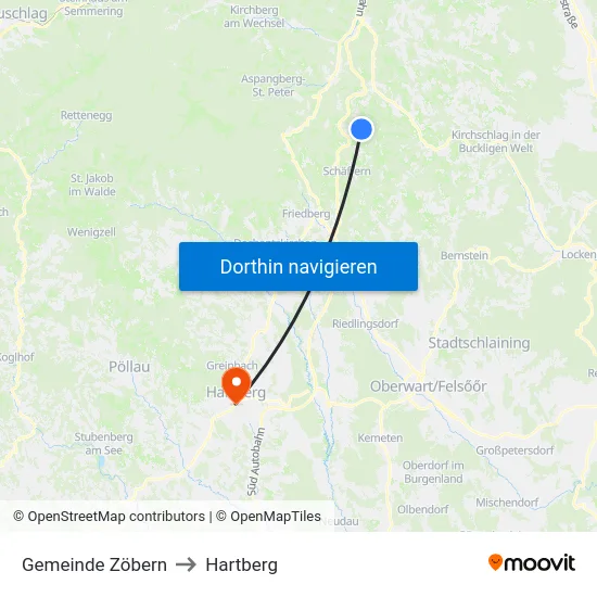 Gemeinde Zöbern to Hartberg map