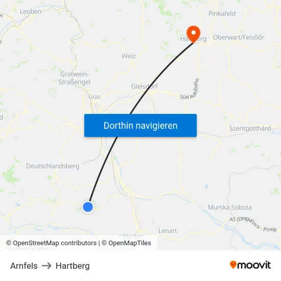 Arnfels to Hartberg map