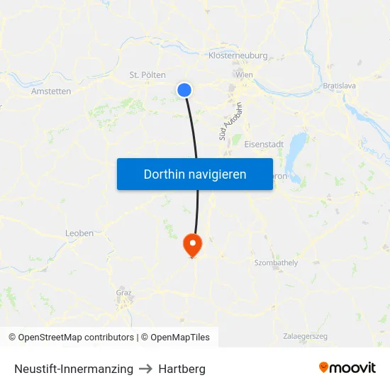 Neustift-Innermanzing to Hartberg map