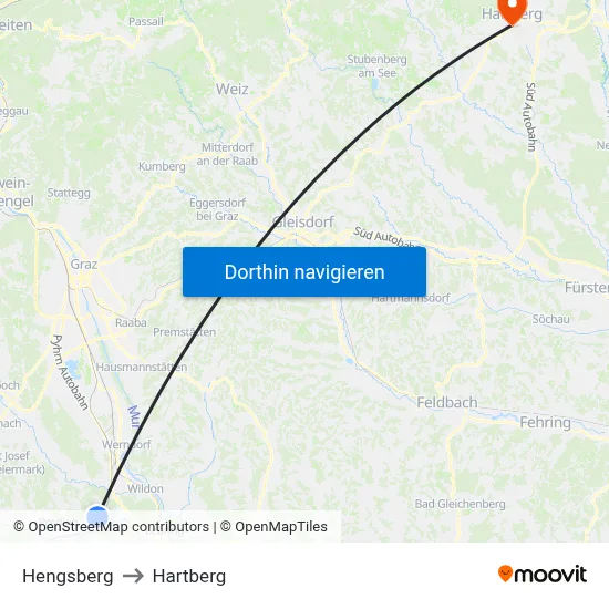 Hengsberg to Hartberg map