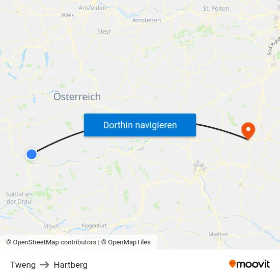 Tweng to Hartberg map