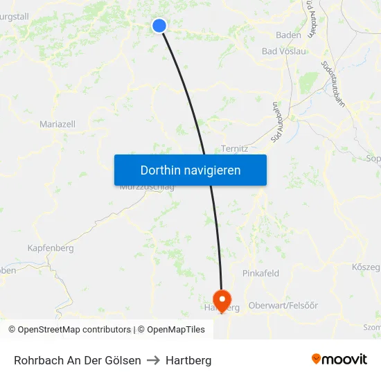 Rohrbach An Der Gölsen to Hartberg map