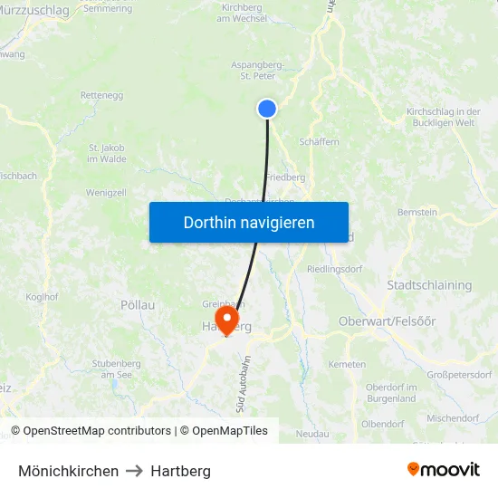 Mönichkirchen to Hartberg map