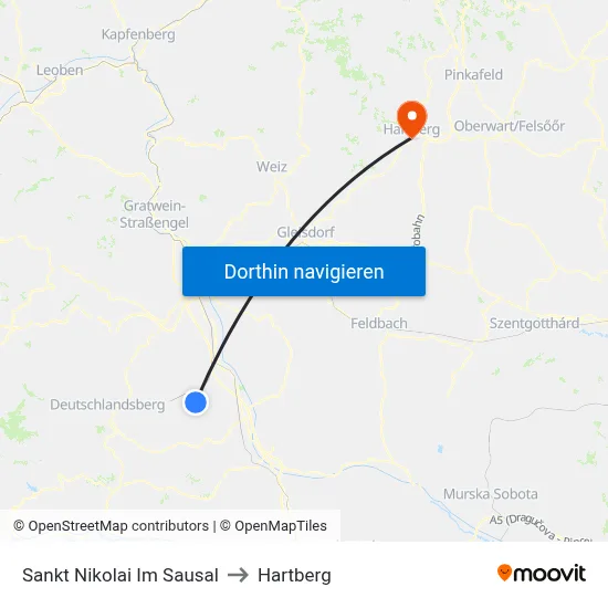 Sankt Nikolai Im Sausal to Hartberg map