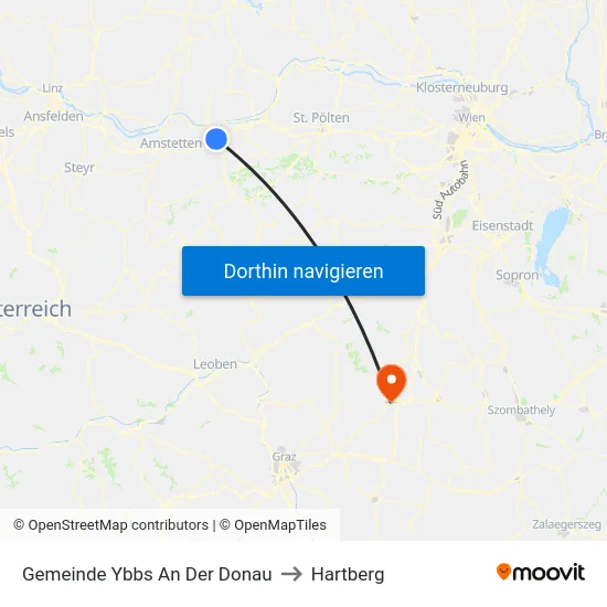 Gemeinde Ybbs An Der Donau to Hartberg map