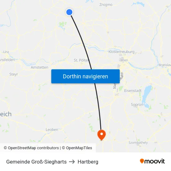Gemeinde Groß-Siegharts to Hartberg map