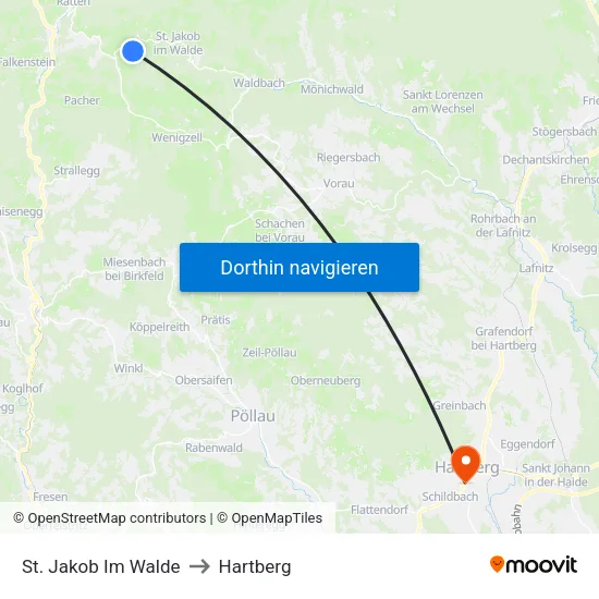 St. Jakob Im Walde to Hartberg map
