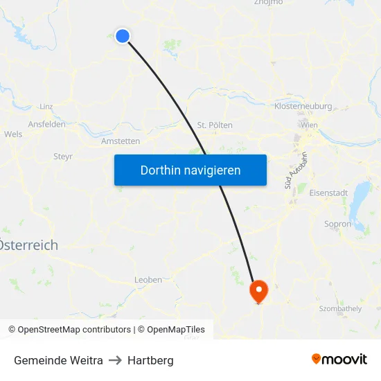 Gemeinde Weitra to Hartberg map