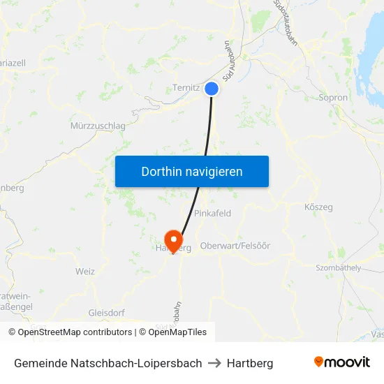 Gemeinde Natschbach-Loipersbach to Hartberg map