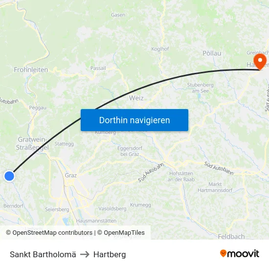 Sankt Bartholomä to Hartberg map
