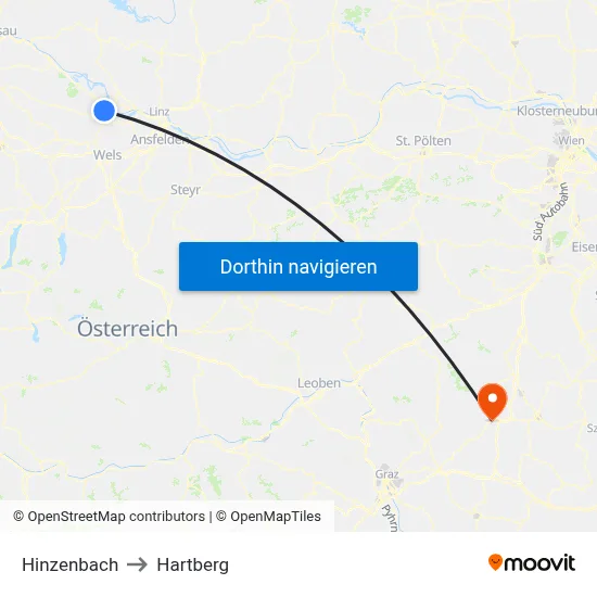 Hinzenbach to Hartberg map